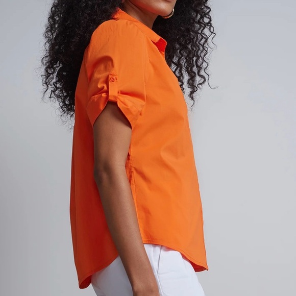 Short-Sleeve Button-Front Secret Snap - NY&C Madison Shirt® LARGE / ORANGE - NWT - Picture 2 of 3